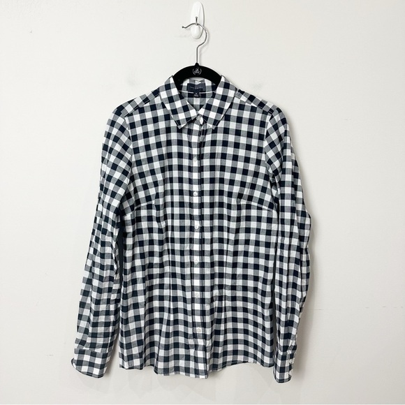 The Limited Tops - The Limited Fitted Plaid Button Down Shirt Black White Check Lightweight